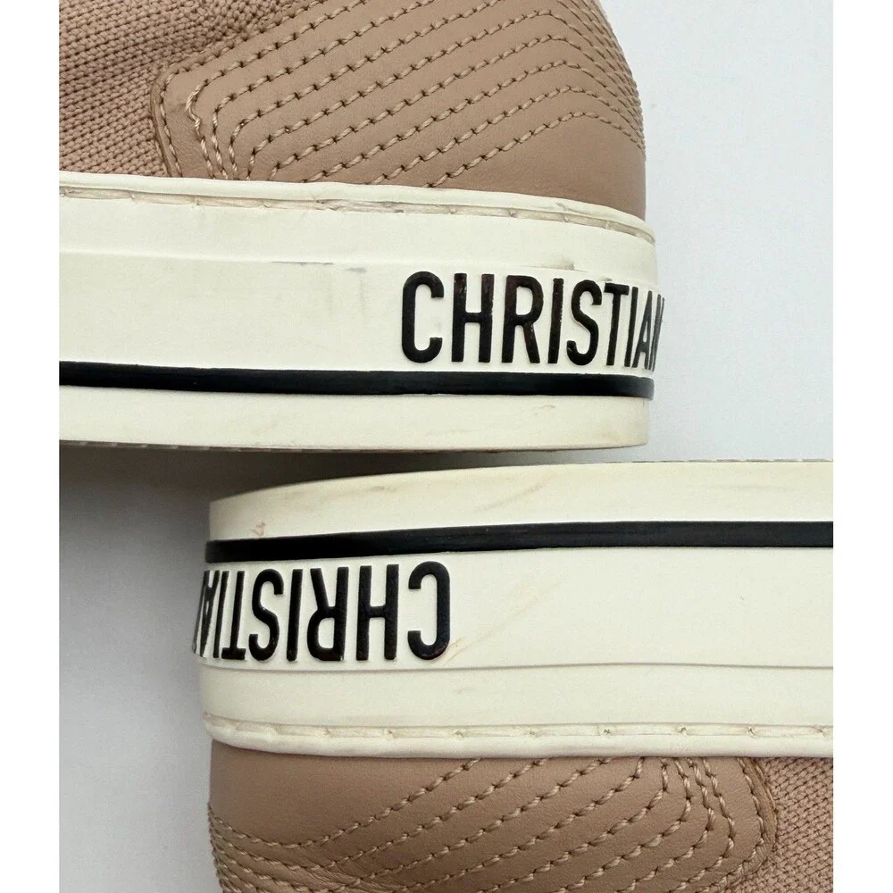 Dior Walk'n'Dior Logo Pull On Hight Top Sneakers Beige Knit EU 36.5 US 6.5